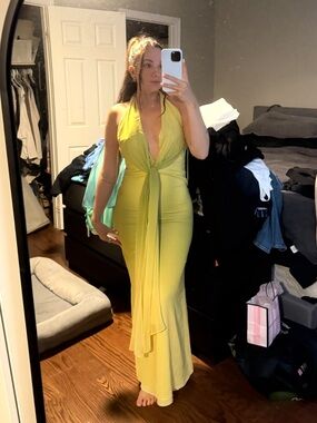Zara Yellow Halter Tie-Front Maxi Dress